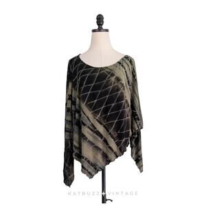 Tie Dye Poncho Top XS Green Black Whimsigoth Boho Hippie Grunge Artsy